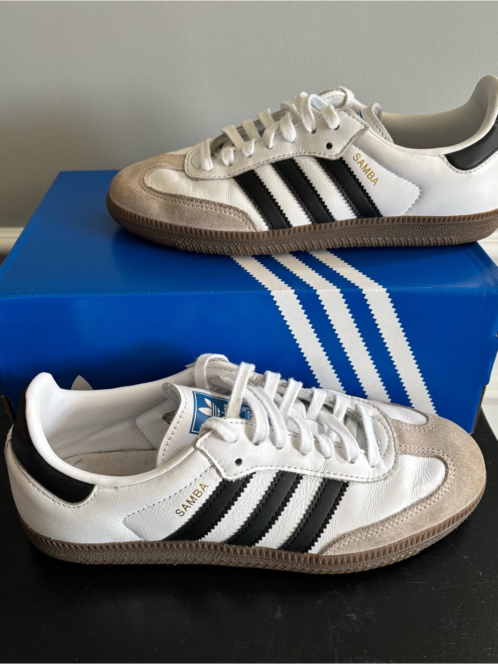 adidas Kids Samba White with Black Stripes and Gum Sole